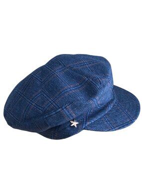 Marzi Firenze Italy Women's One Size Blue Metallic Plaid Newsboy Cap $200 NEW